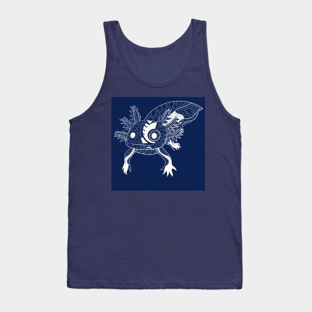 kawaii axolotl in totonac xochimilco pattern style ecopop deep blue Tank Top by jorge_lebeau